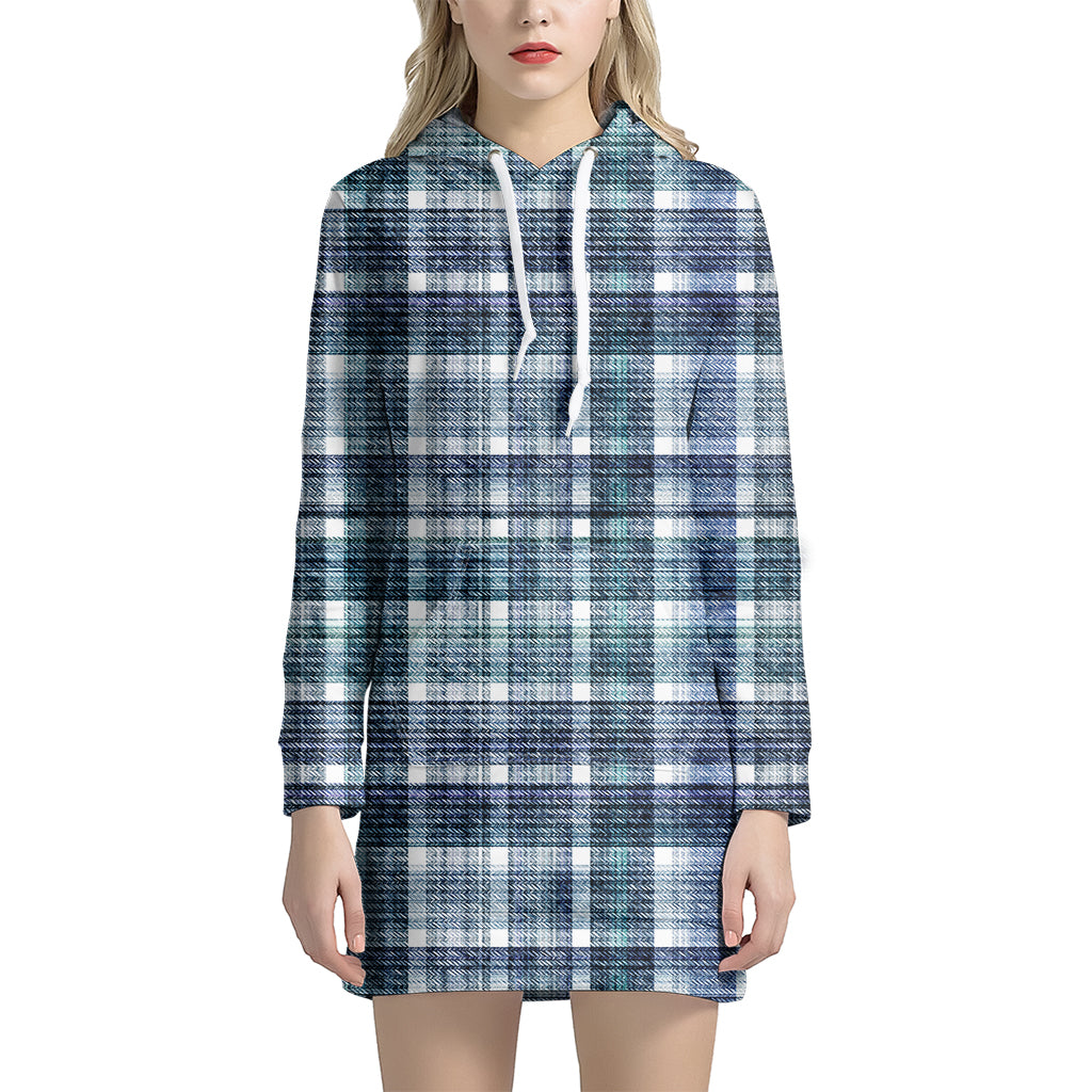 Plaid Denim Jeans Pattern Print Hoodie Dress