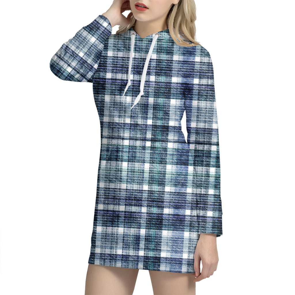 Plaid Denim Jeans Pattern Print Hoodie Dress