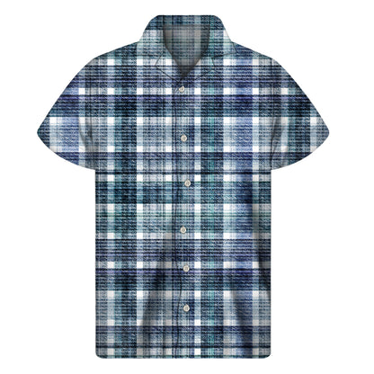 Plaid Denim Jeans Pattern Print Men's Short Sleeve Shirt