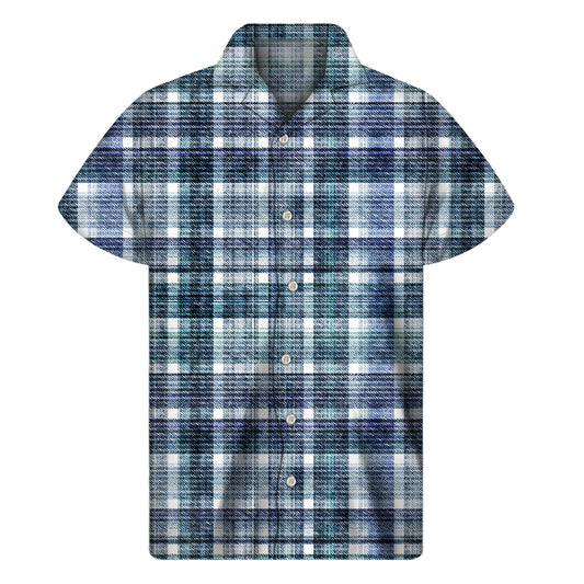 Plaid Denim Jeans Pattern Print Men's Short Sleeve Shirt