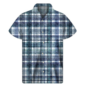 Plaid Denim Jeans Pattern Print Men's Short Sleeve Shirt