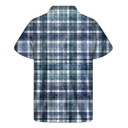 Plaid Denim Jeans Pattern Print Men's Short Sleeve Shirt
