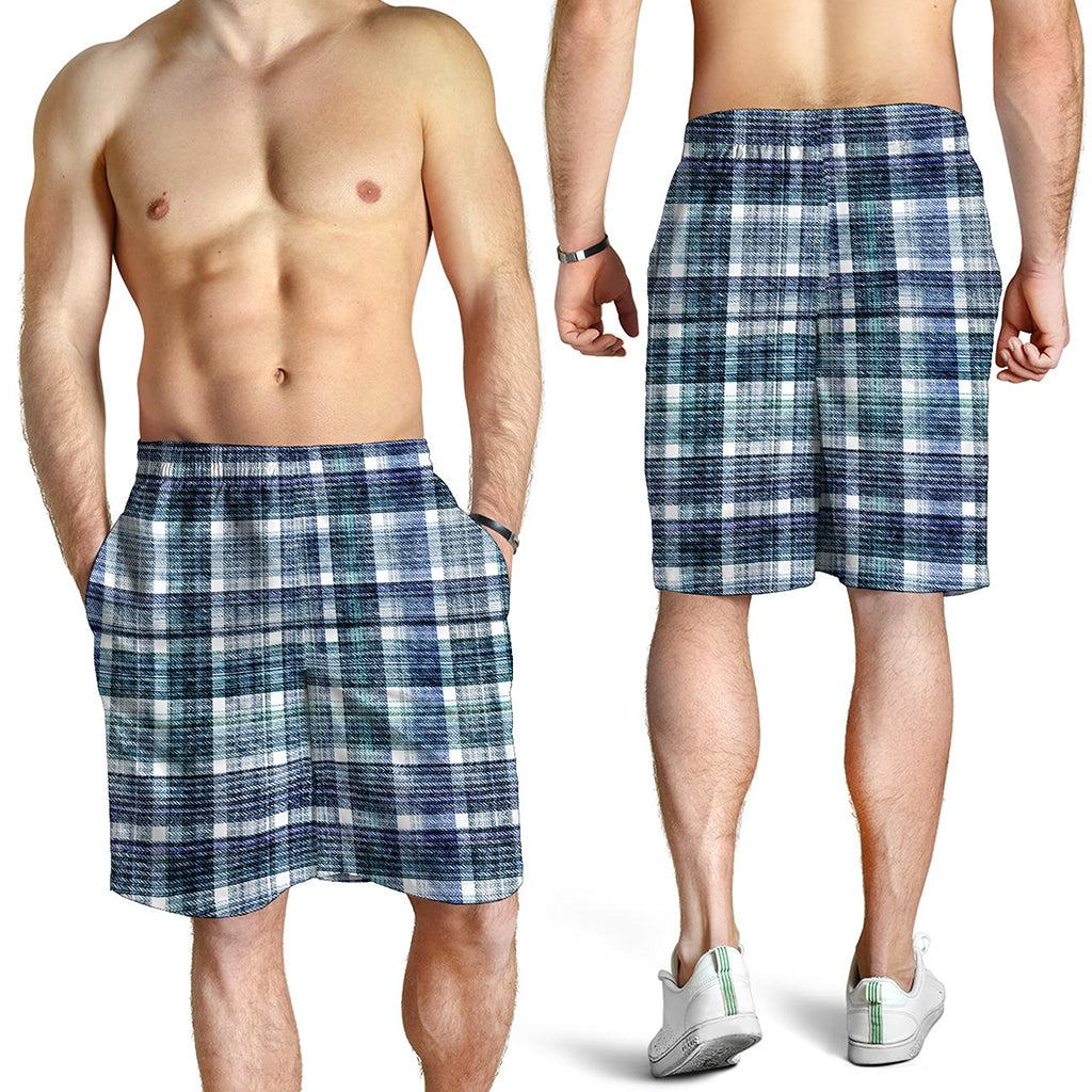 Plaid Denim Jeans Pattern Print Men's Shorts