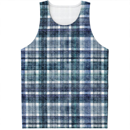 Plaid Denim Jeans Pattern Print Men's Tank Top