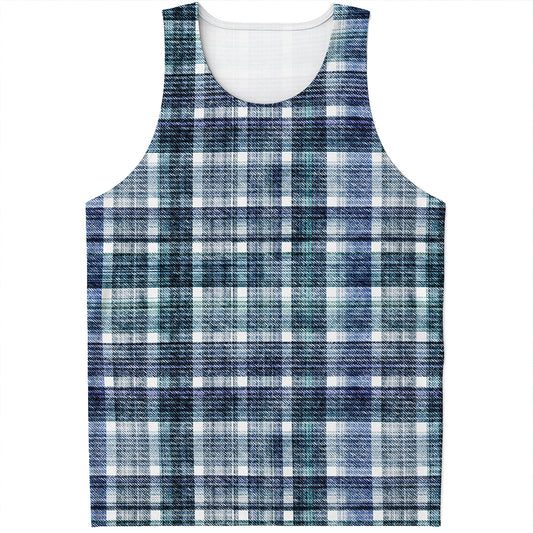 Plaid Denim Jeans Pattern Print Men's Tank Top