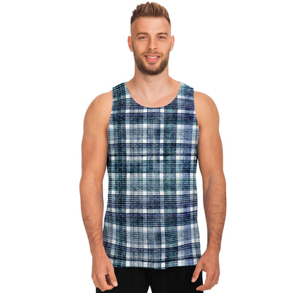 Plaid Denim Jeans Pattern Print Men's Tank Top