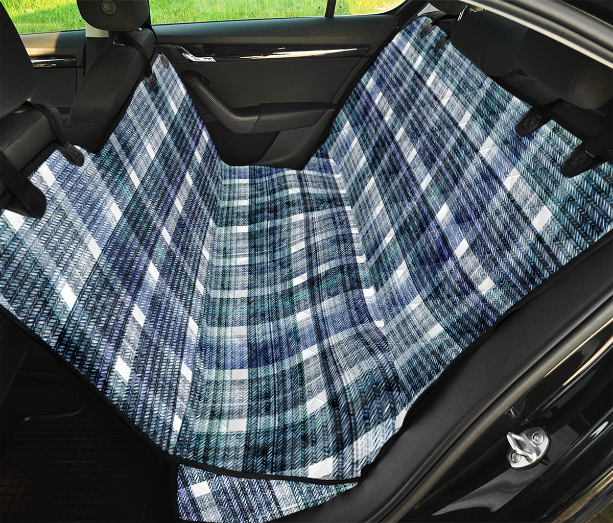 Plaid Denim Jeans Pattern Print Pet Car Back Seat Cover