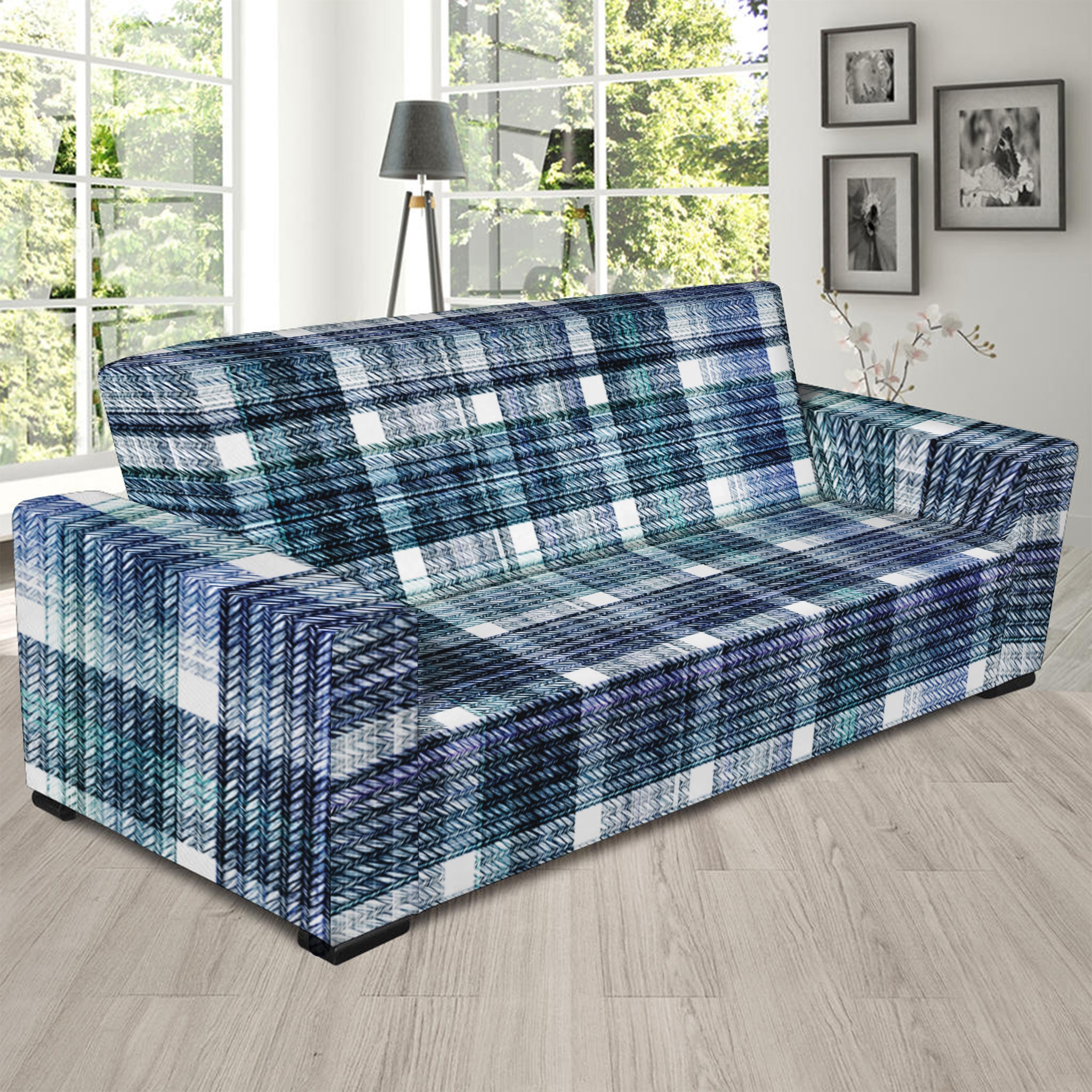 Plaid Denim Jeans Pattern Print Sofa Slipcover