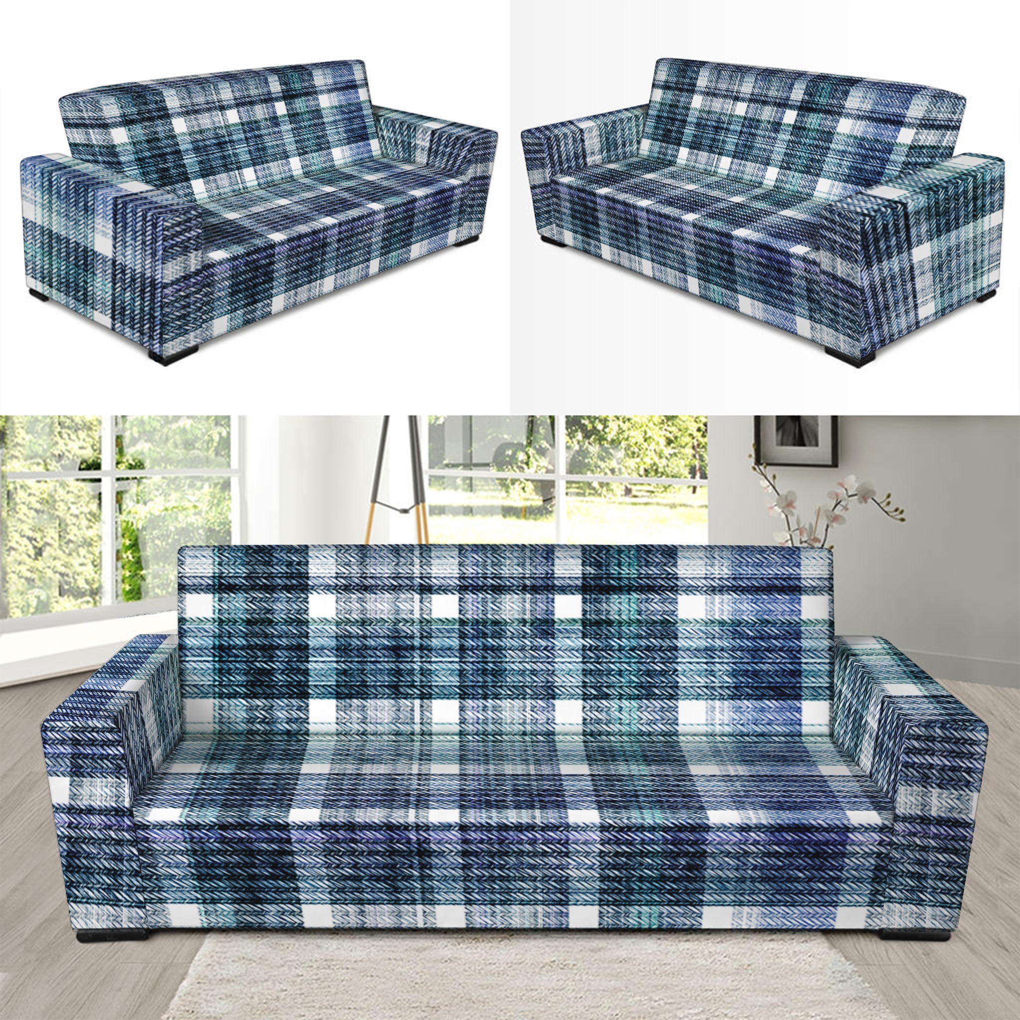 Plaid Denim Jeans Pattern Print Sofa Slipcover