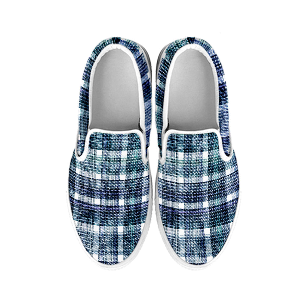 Plaid Denim Jeans Pattern Print White Slip On Shoes