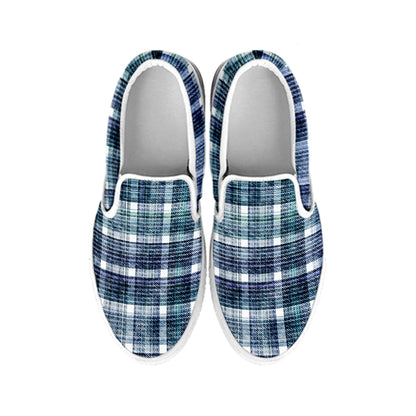 Plaid Denim Jeans Pattern Print White Slip On Shoes