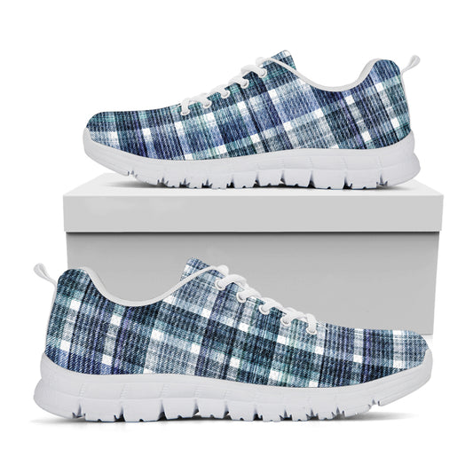 Plaid Denim Jeans Pattern Print White Sneakers