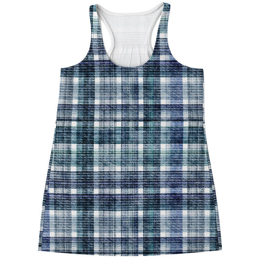 Plaid Denim Jeans Pattern Print Women's Racerback Tank Top