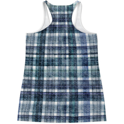 Plaid Denim Jeans Pattern Print Women's Racerback Tank Top