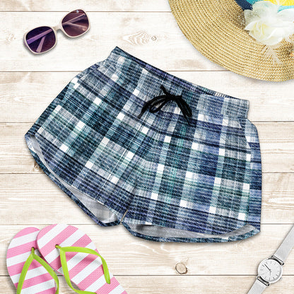 Plaid Denim Jeans Pattern Print Women's Shorts