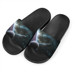 Planet And Space Print Black Slide Sandals