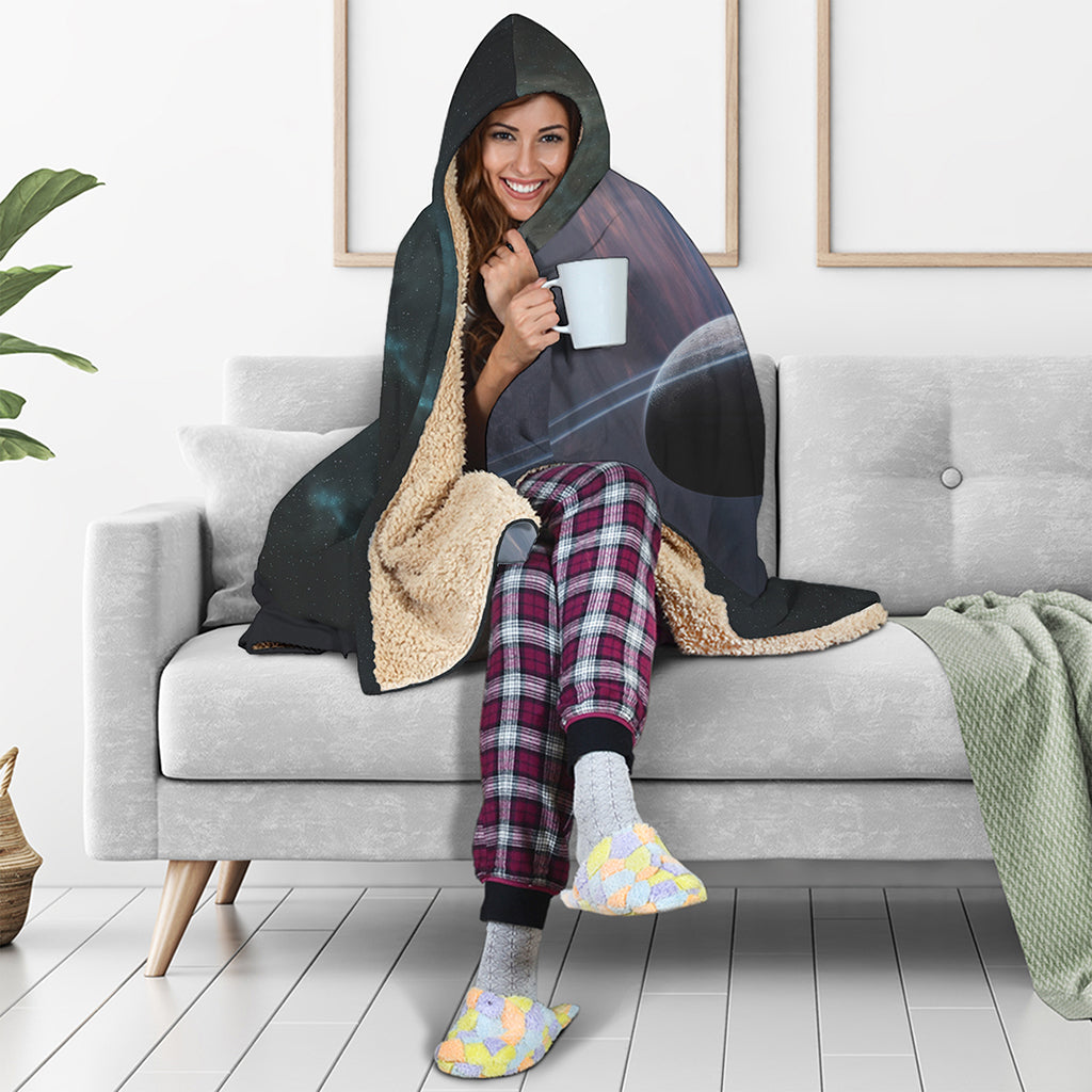 Planet And Space Print Hooded Blanket