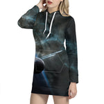 Planet And Space Print Hoodie Dress