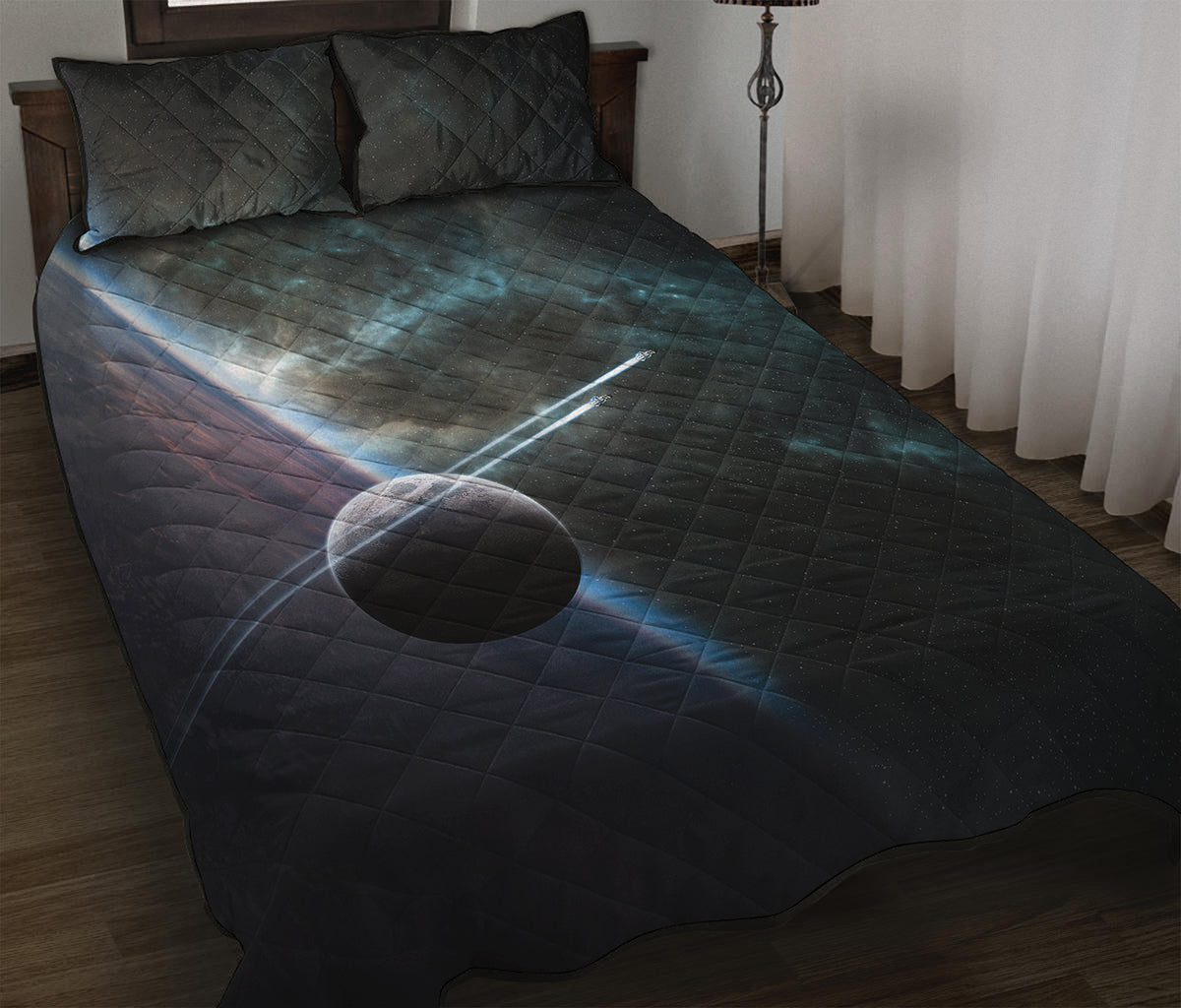 Planet And Space Print Quilt Bed Set