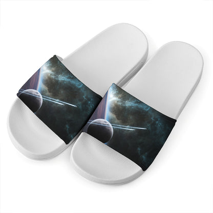 Planet And Space Print White Slide Sandals