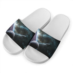 Planet And Space Print White Slide Sandals