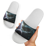 Planet And Space Print White Slide Sandals