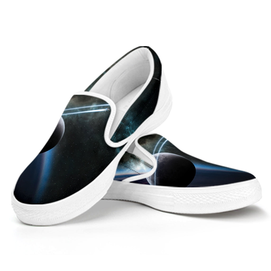 Planet And Space Print White Slip On Shoes