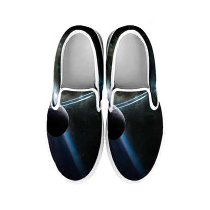Planet And Space Print White Slip On Shoes