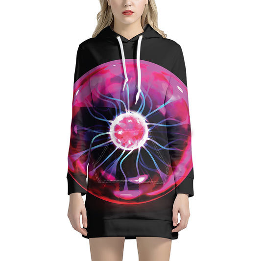 Plasma Ball Print Pullover Hoodie Dress
