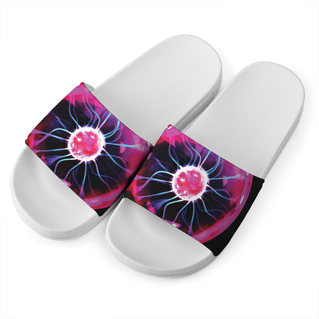 Plasma Ball Print White Slide Sandals