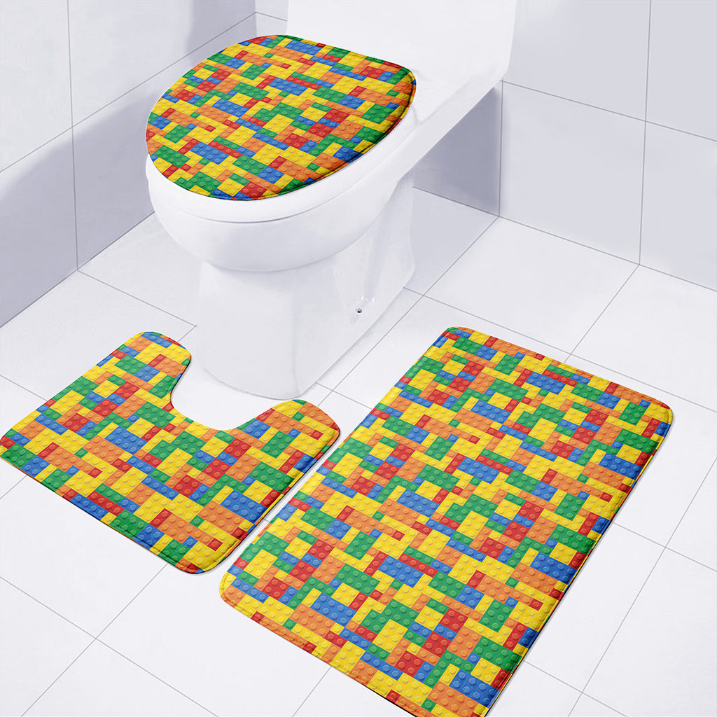 Plastic Building Blocks Pattern Print 3 Piece Bath Mat Set