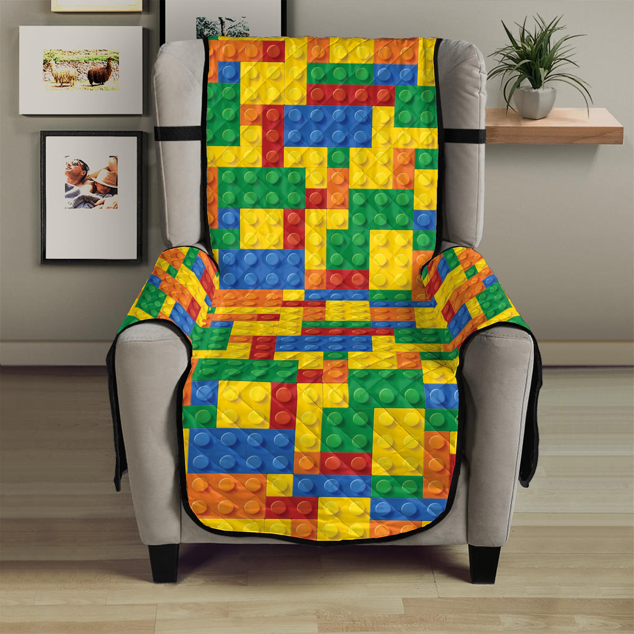 Plastic Building Blocks Pattern Print Armchair Protector