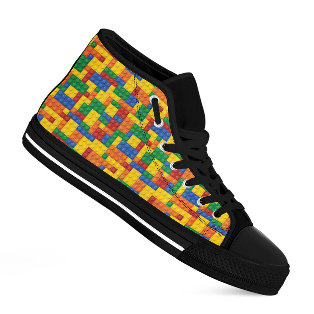 Plastic Building Blocks Pattern Print Black High Top Shoes