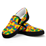 Plastic Building Blocks Pattern Print Black Slip On Shoes