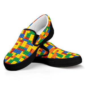 Plastic Building Blocks Pattern Print Black Slip On Shoes