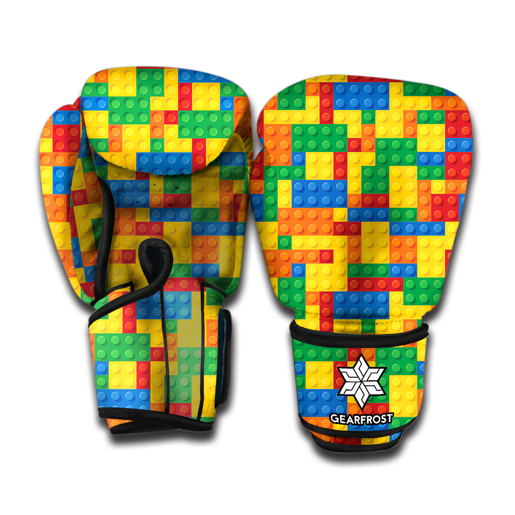 Plastic Building Blocks Pattern Print Boxing Gloves