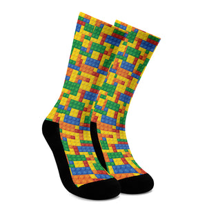 Plastic Building Blocks Pattern Print Crew Socks