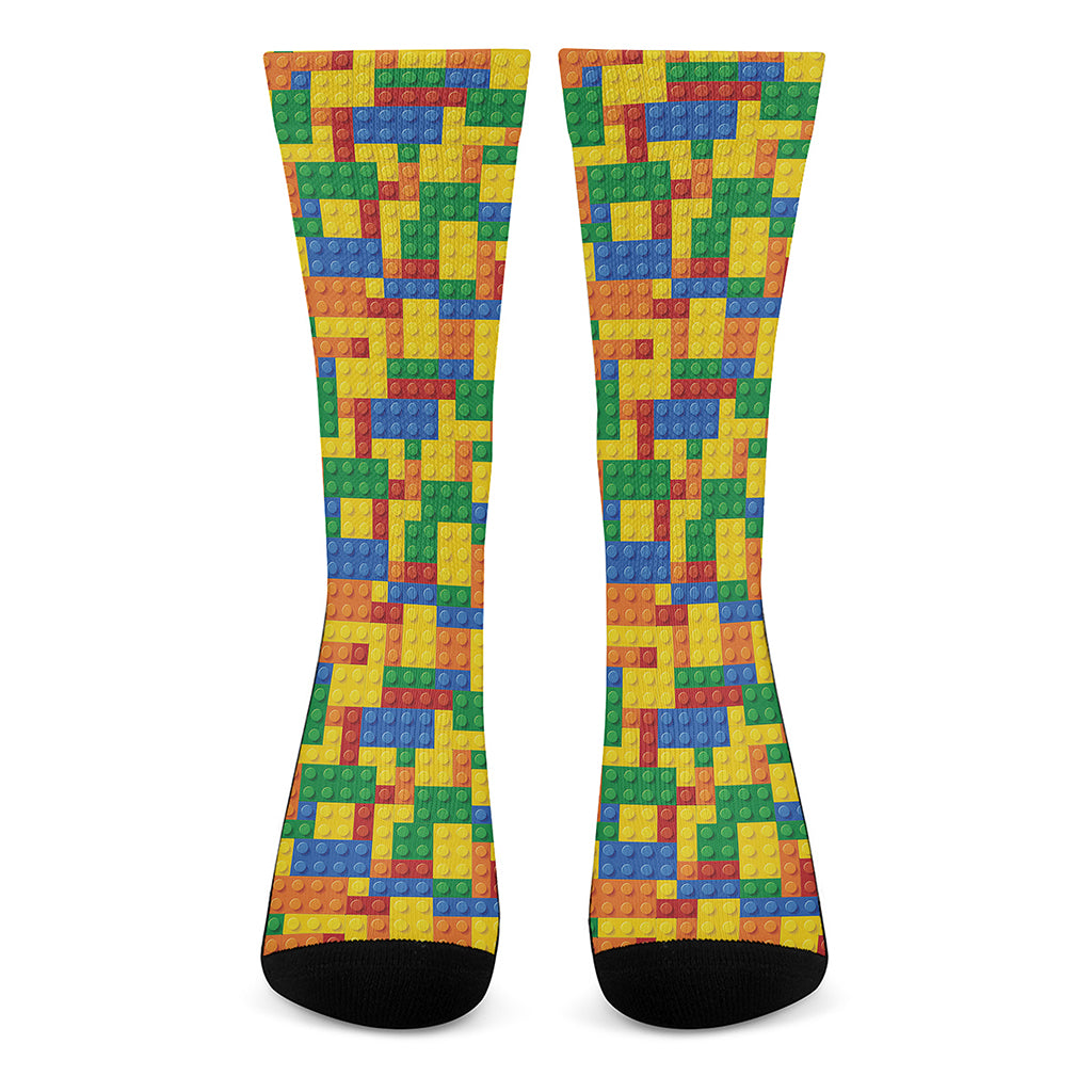 Plastic Building Blocks Pattern Print Crew Socks