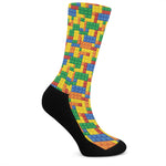 Plastic Building Blocks Pattern Print Crew Socks