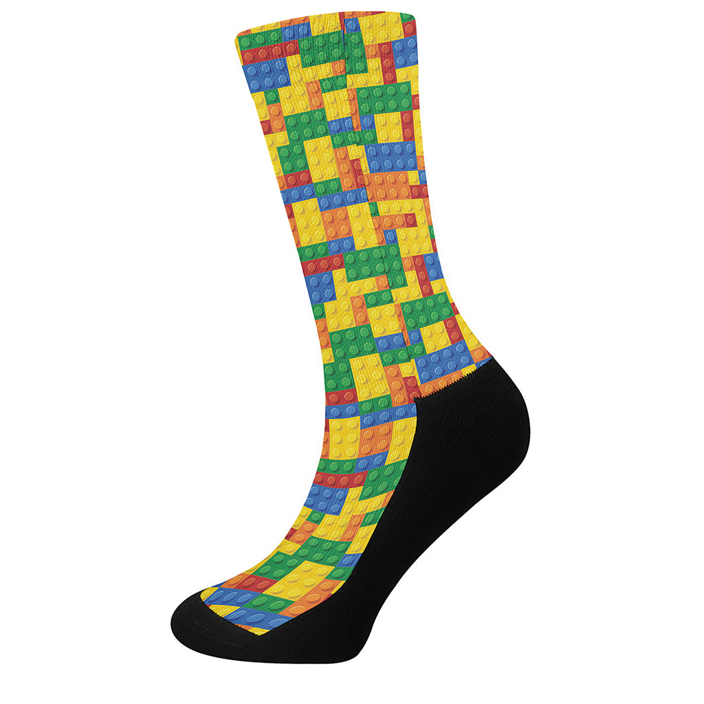 Plastic Building Blocks Pattern Print Crew Socks