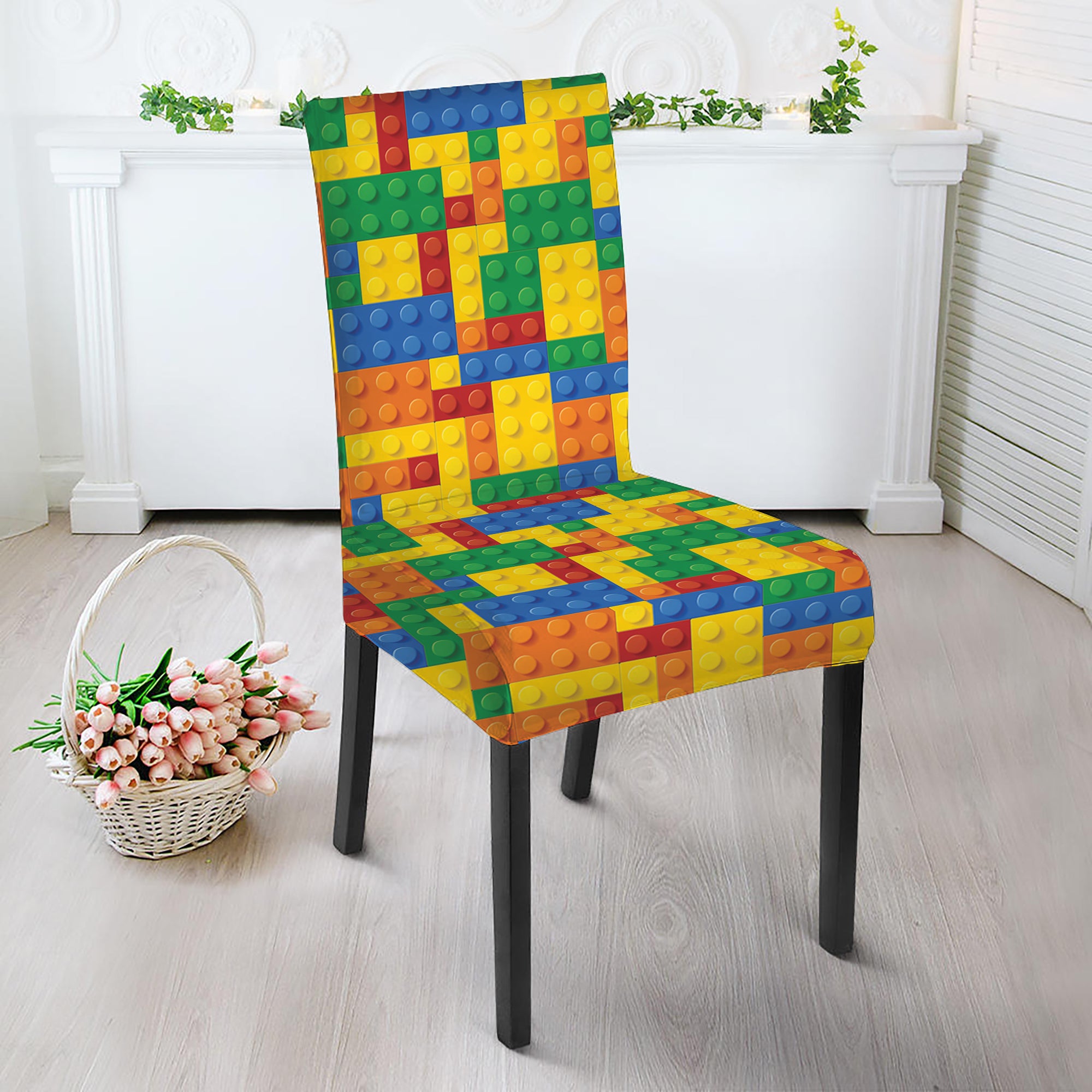 Plastic Building Blocks Pattern Print Dining Chair Slipcover