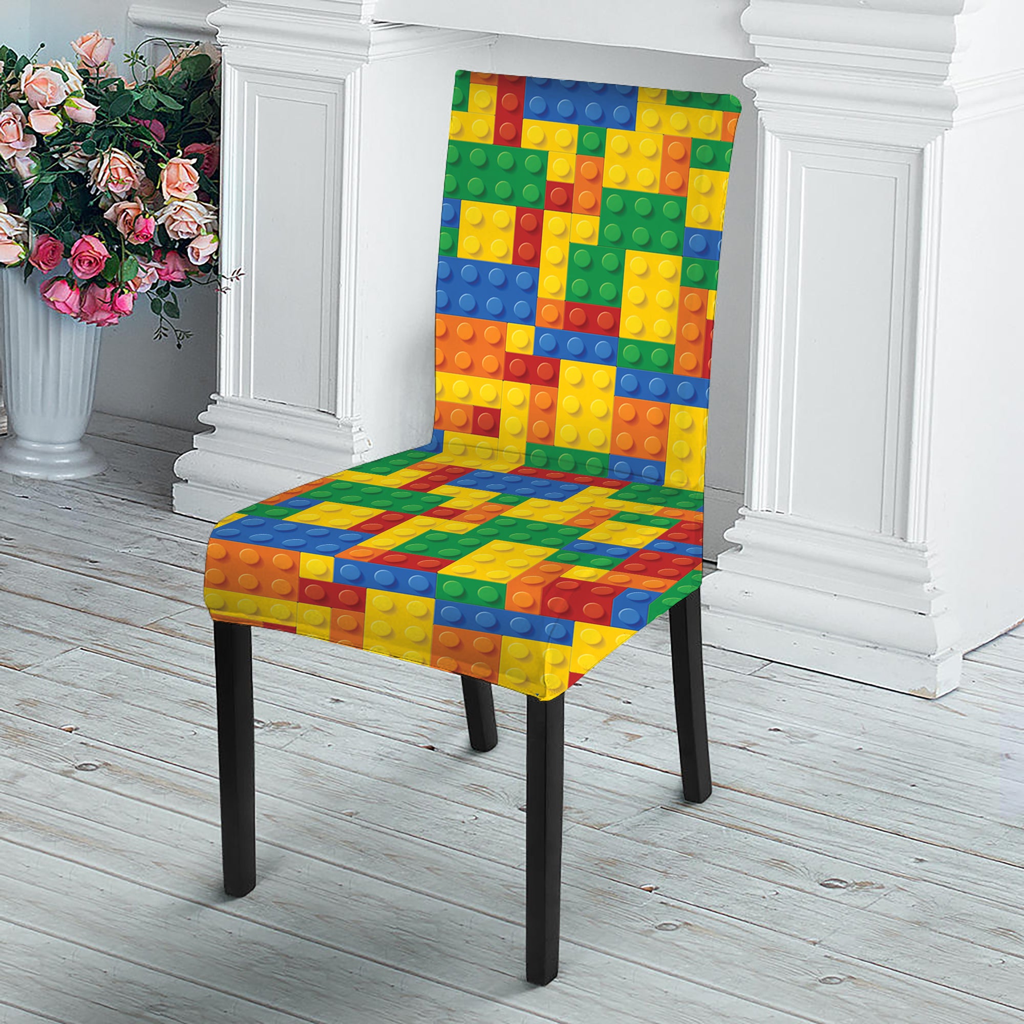 Plastic Building Blocks Pattern Print Dining Chair Slipcover