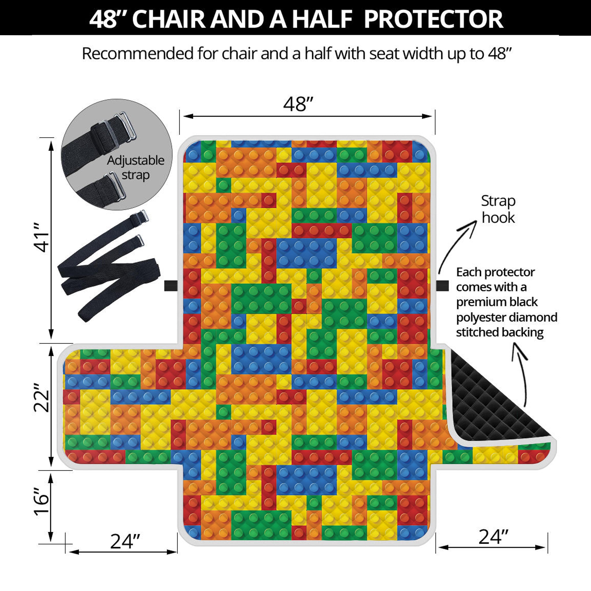 Plastic Building Blocks Pattern Print Half Sofa Protector