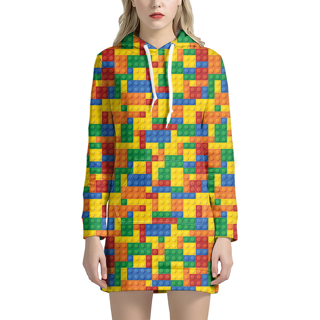 Plastic Building Blocks Pattern Print Hoodie Dress