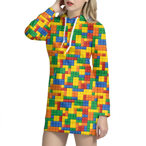 Plastic Building Blocks Pattern Print Hoodie Dress