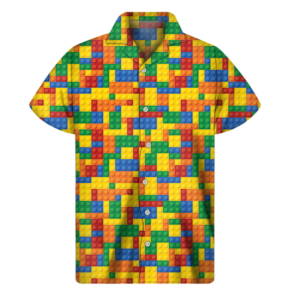 Plastic Building Blocks Pattern Print Men's Short Sleeve Shirt