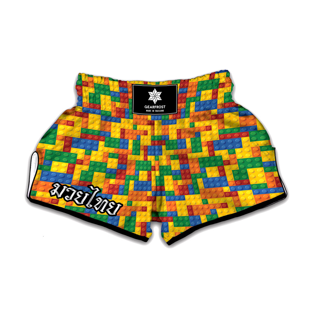 Plastic Building Blocks Pattern Print Muay Thai Boxing Shorts