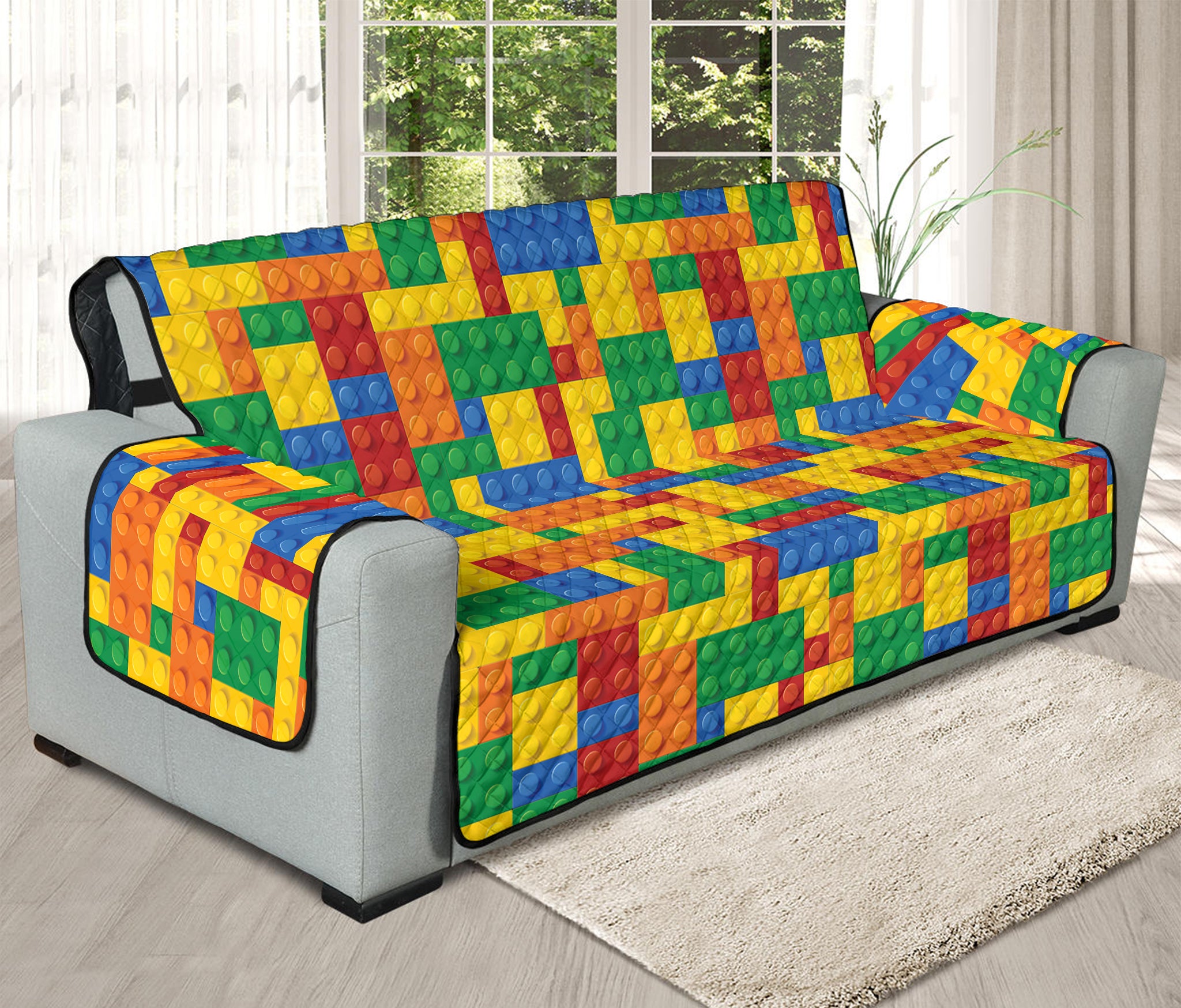 Plastic Building Blocks Pattern Print Oversized Sofa Protector