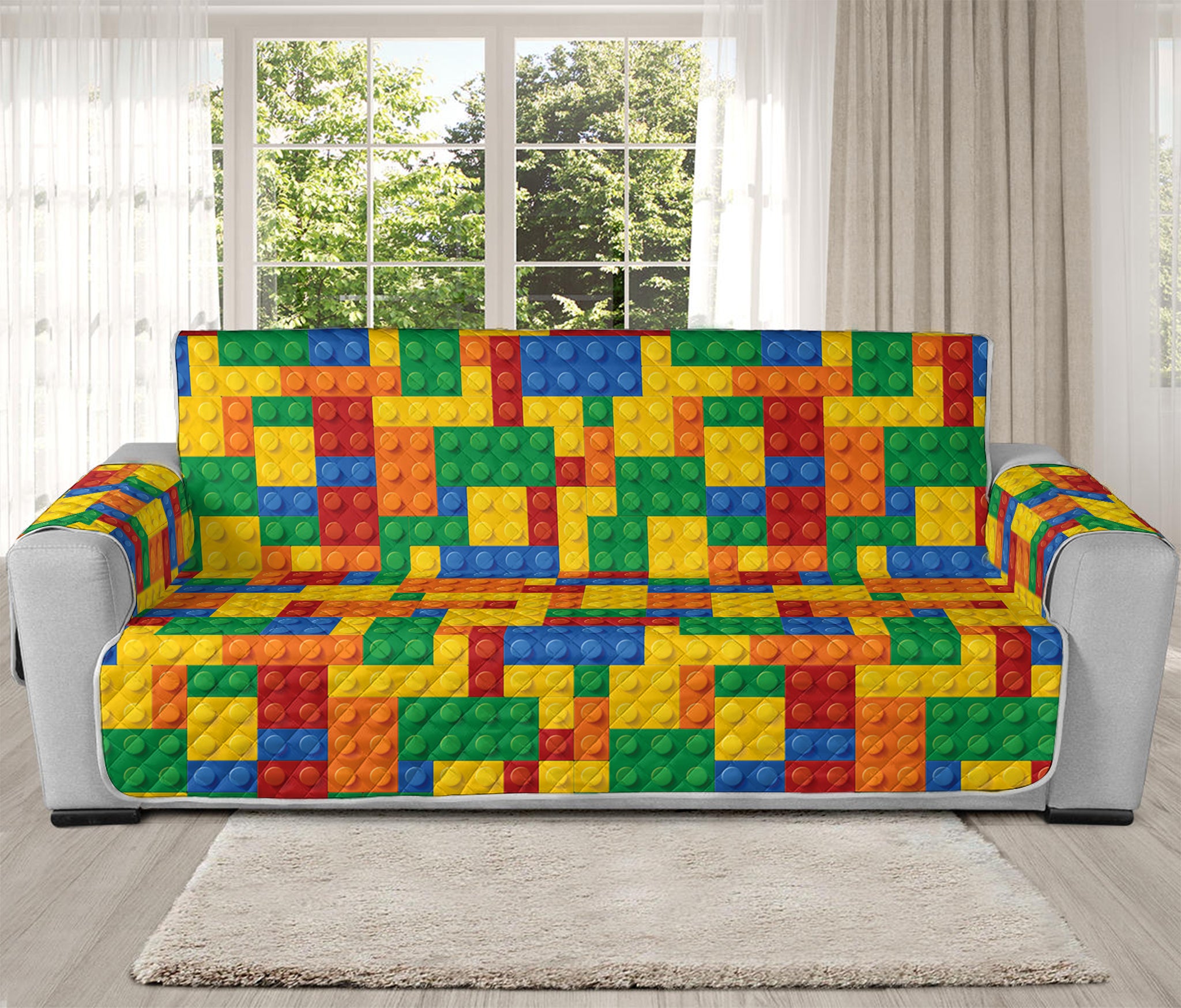 Plastic Building Blocks Pattern Print Oversized Sofa Protector