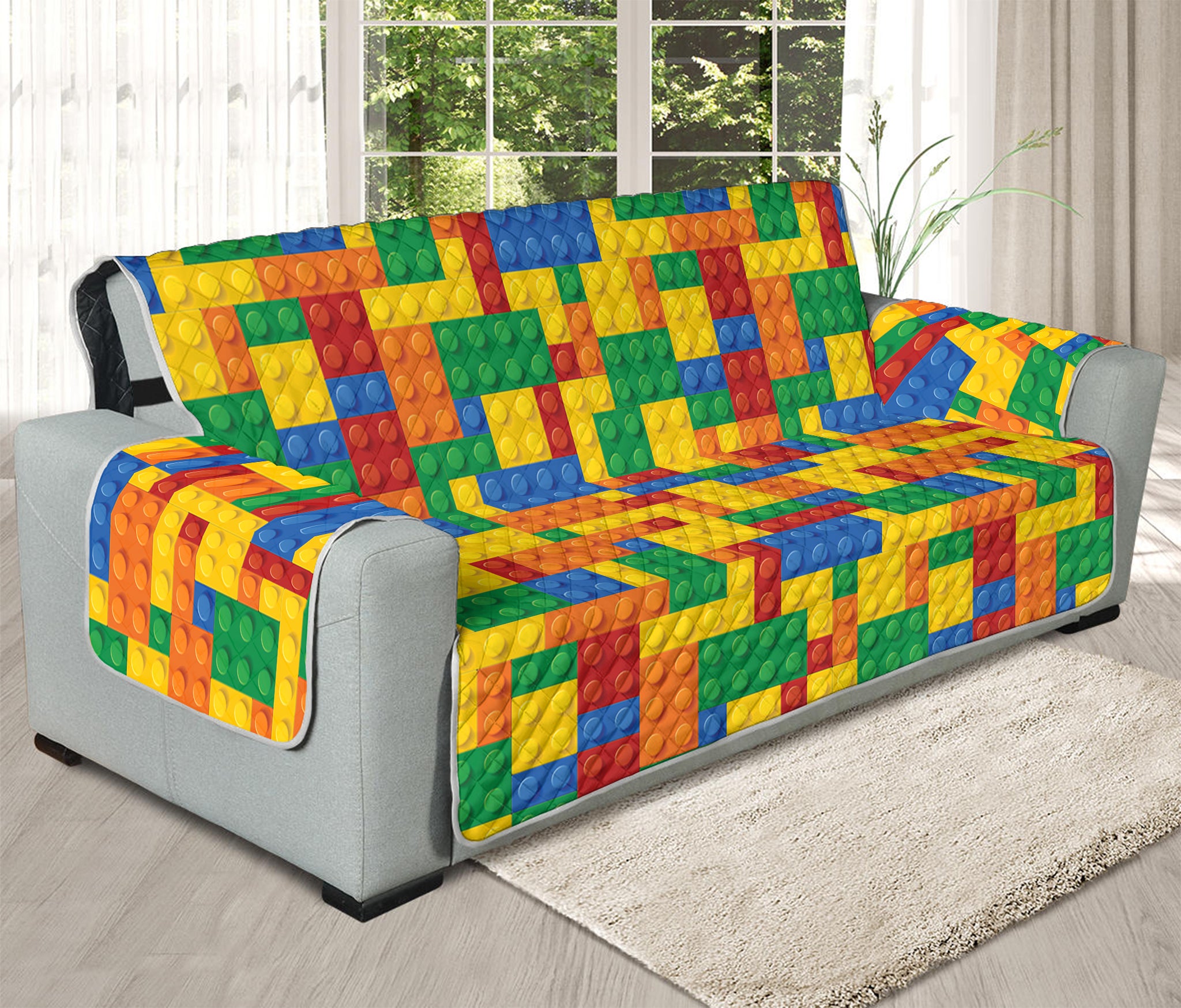 Plastic Building Blocks Pattern Print Oversized Sofa Protector